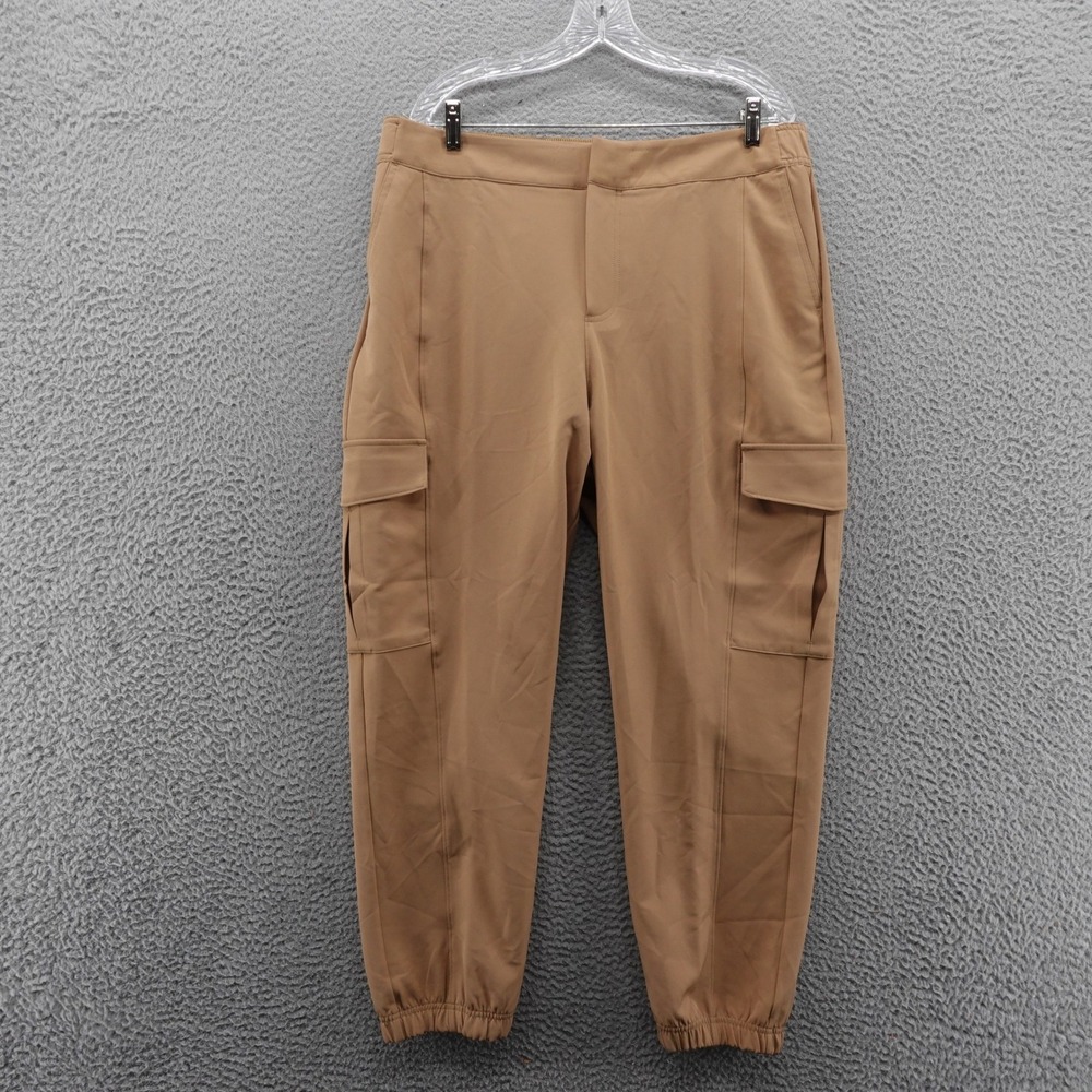 Calia Tan Camel Womens Large Crepe Utility Cargo Joggers Tapered‎ Pants NEW